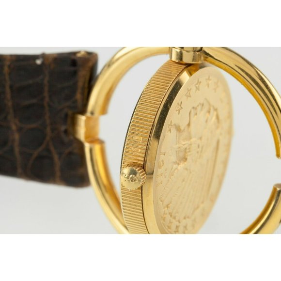 Corum 18k Yellow Gold $5 Half Eagle Quartz Coin Watch w/ Rotating Bezel - Picture 10 of 10